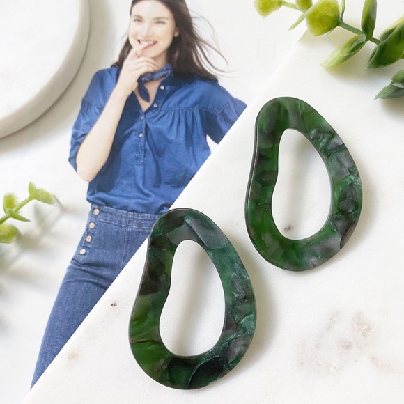 "Larsen" Earrings || Green Geometric Statement - Picture 2 of 11